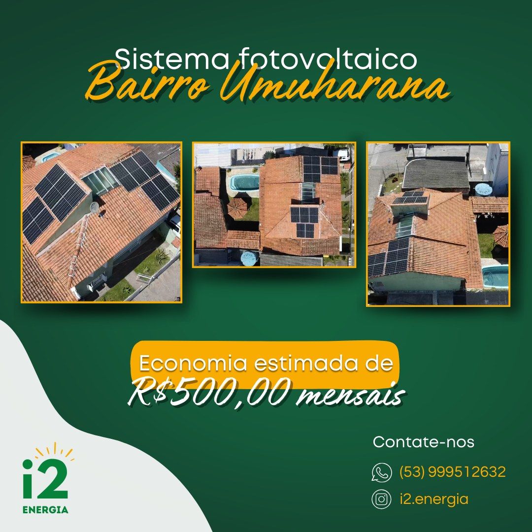Três vistas de painéis solares instalados em telhados no bairro Umuharama, em Pelotas